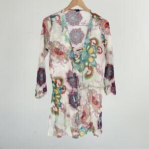 Printed Long Sleeve Swim Cover-up